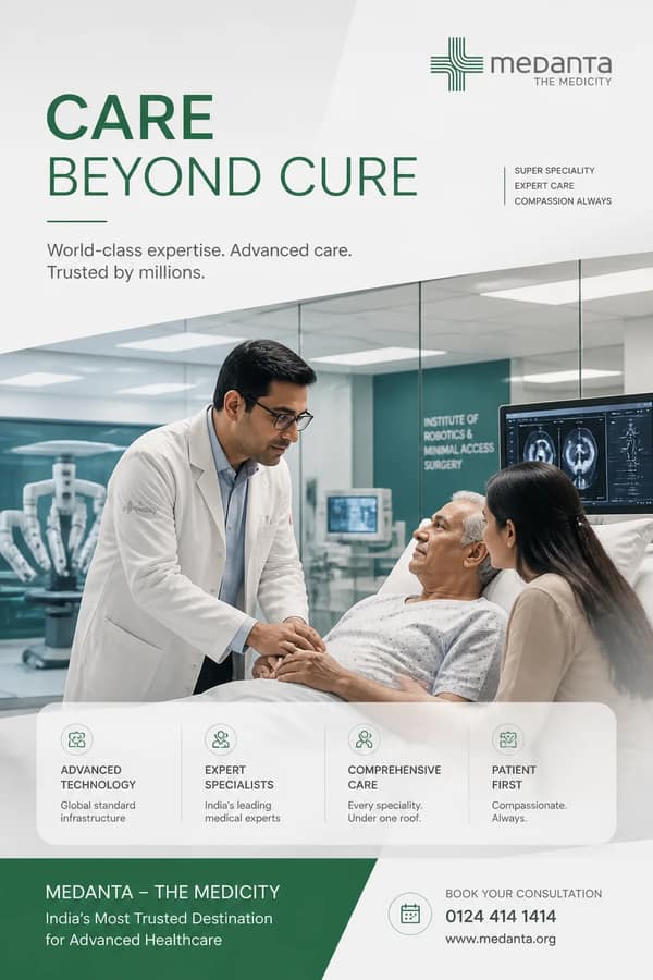 a world-class premium social media marketing poster for Medanta