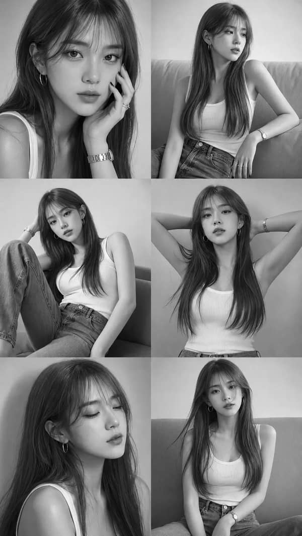 2×3 Grid Black and White Fashion Collage Photography