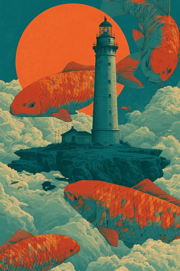 A Lone Lighthouse On A Floating Island Above The Clouds